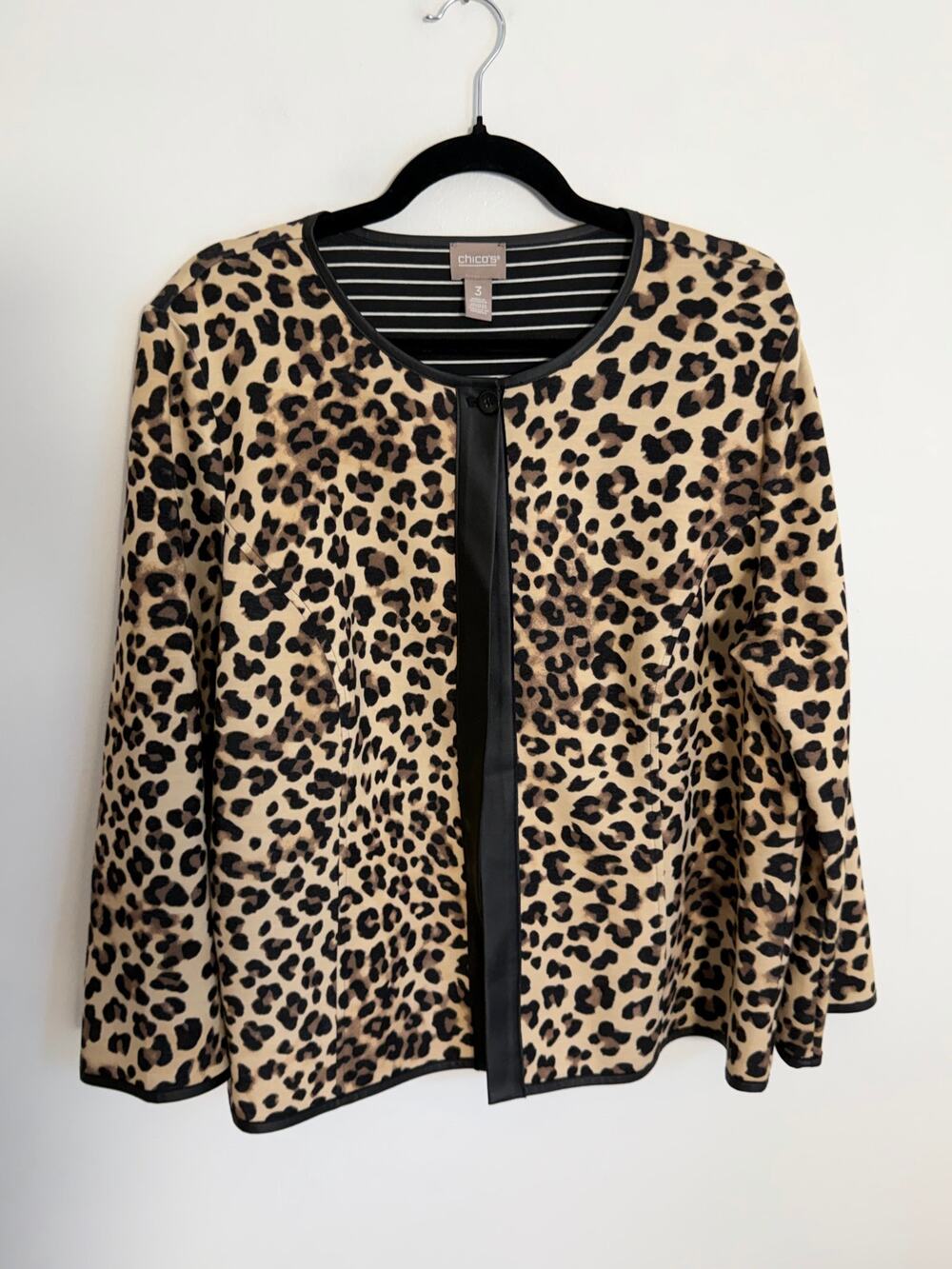 Chico's One Button Leopard Cardigan Top size 3